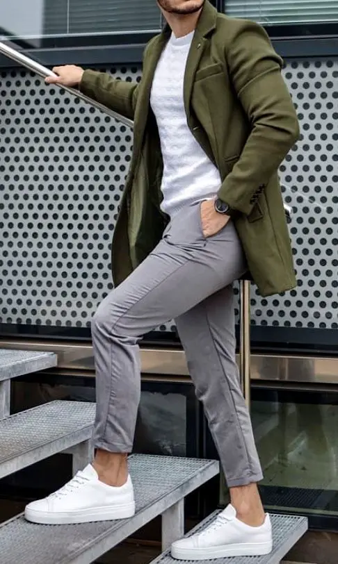 gray pants and olive green color